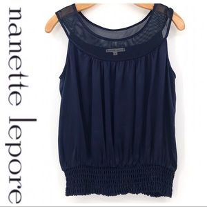 Beautiful Nanette Lepore Navy Blue Silk Mesh Top